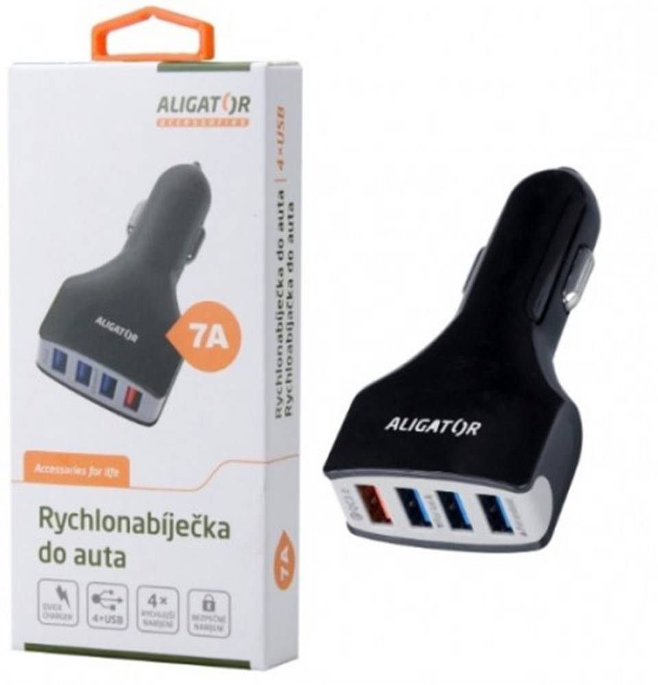 Aligator Nabíjačka do auta  4xUSB 7A, Turbo charge 3.0, čierna, značky Aligator