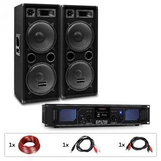 Auna Pro PW-2222 MKII, PA sada, zosilňovač, 2 pasívne 12" PA reproduktory, 500 W RMS/1000 W max., 3-pásmové