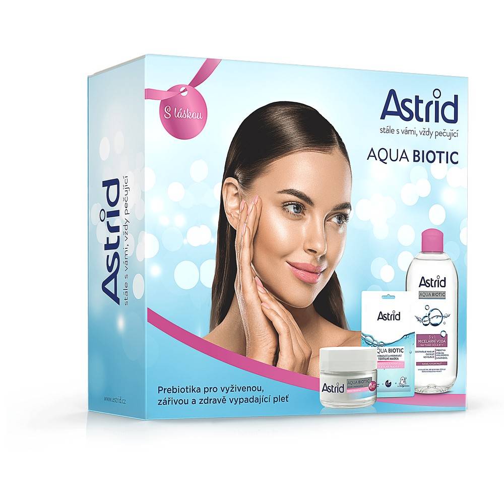 ASTRID  AQUA BIOTIC TRIPACK DENNY A NOCNY KREM 50 ML + MICELARNA VODA 3V1 400 ML + TEXTILNA MASKA, značky ASTRID