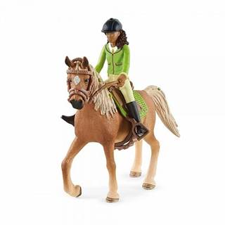 Schleich 42542 Čiernovláska Sarah s pohyblivými kĺbmi na koni Mystery