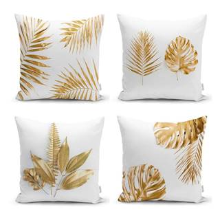 Súprava 4 obliečok na vankúše Minimalist Cushion Covers Gold Leaves Modern, 45 x 45 cm