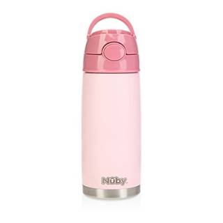 NUBY Termohrnček nerezový so slamkou 420 ml 24m+ ružový