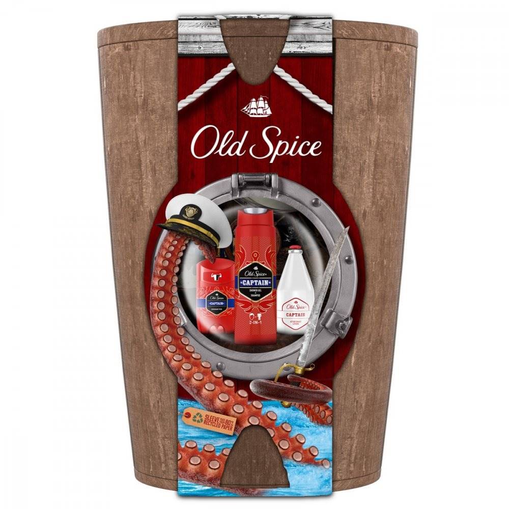 OLD SPICE  VB CAPTAIN DEO STICK 50ML + SG 250ML + VODA PO HOLENI + DREVENY BAREL, značky OLD SPICE