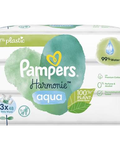 PAMPERS Harmonie Aqua vlhčené obrúsky Plastic Free 3x48 ks = 144 ks