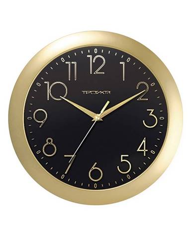 Nástenné hodiny s minerálnym sklom Troyka čierno-zlatá, pr. 29 cm