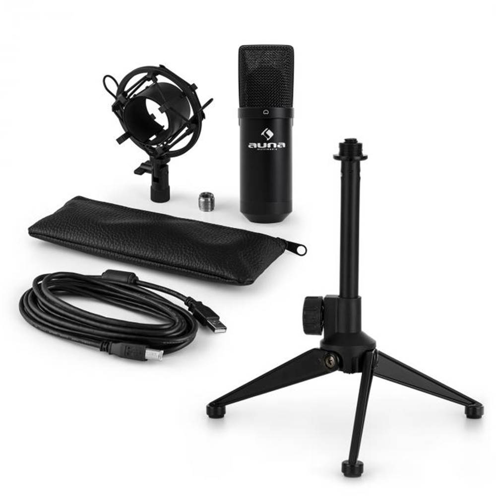 Auna  MIC-900B V1, USB mikrofónová sada, čierny kondenzátorový mikrofón + stolný statív, značky Auna